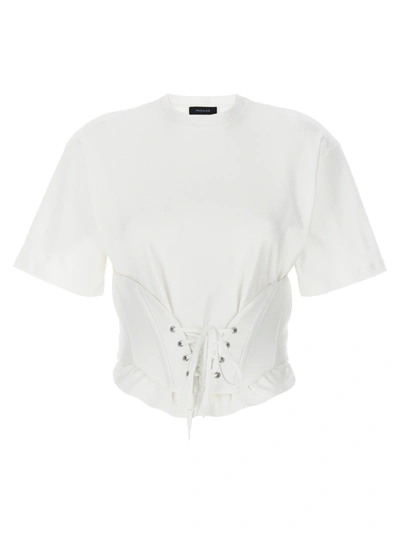 Mugler Corset Detail Cotton T-shirt In Warm White