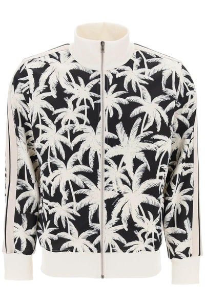 Palm Angels Palm-print Zip-front Track Jacket In Black,off White