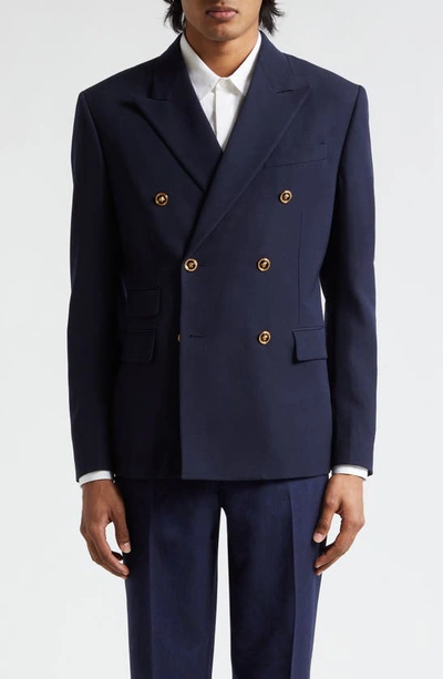 Versace Double-breasted Blazer In Blue