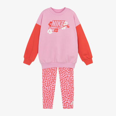 Nike Kids' Girls Pink Floral Cotton Leggings Set