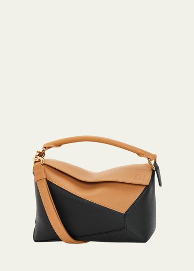 Loewe Small Puzzle Bicolor Shoulder Bag In Warm Desert Black