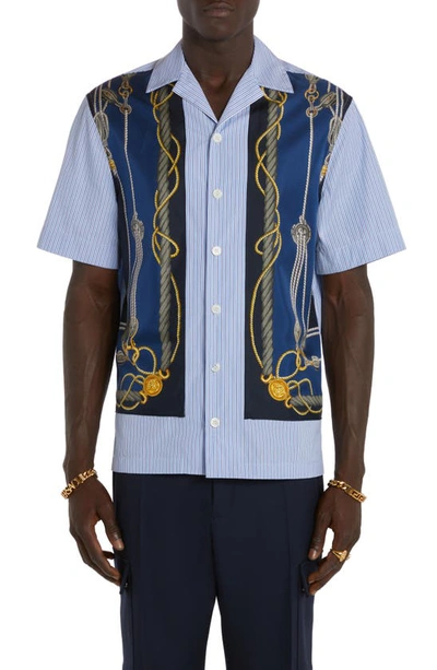 Versace Nautical Striped Shirt In Blue Gold