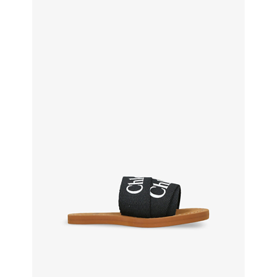 Chloé Woody Sandals In Black Canvas With Logo