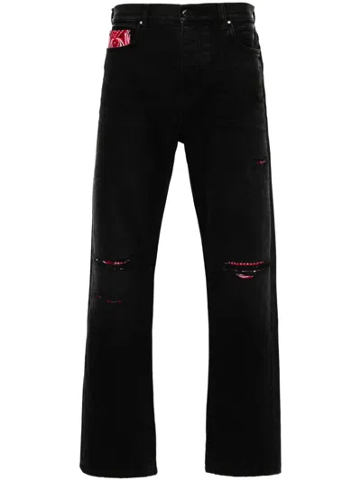 Amiri Bandana Repair Mid-rise Straight-leg Jeans In Black