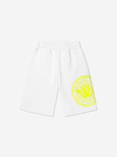 Balmain Kids' Printed Cotton Fleece Sweat Shorts In White