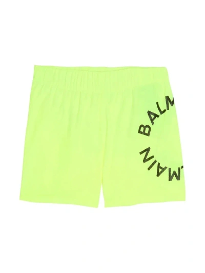 Balmain Kids' Logo-flocked Swim Shorts In Yellow