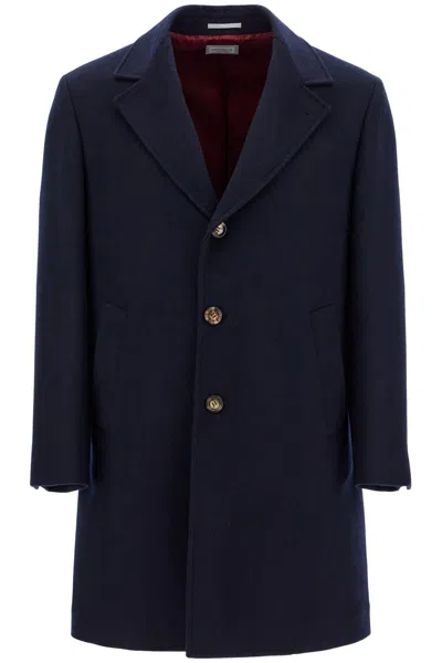 Brunello Cucinelli Wool Beaver Coat In Eight In Blue