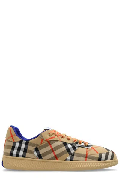 Burberry Box Checked Sneakers In Beige