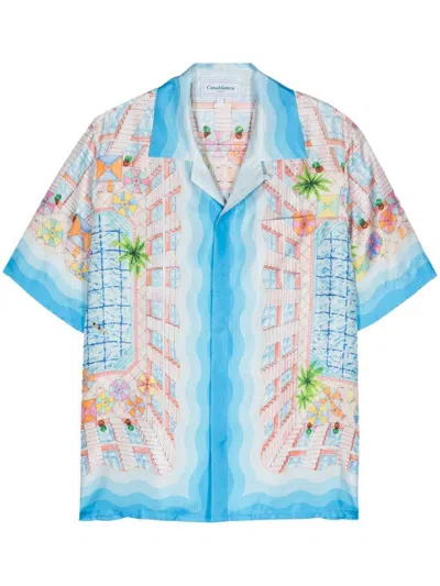 Casablanca Mens Le Plongeon Cuban-collar Silk Shirt In Multicolor
