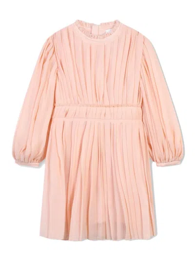 Chloé Kids' Pleated Wool Dress In Pink