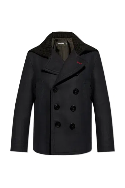 Dsquared2 Felted Wool Blend Sailor Peacoat In Blue