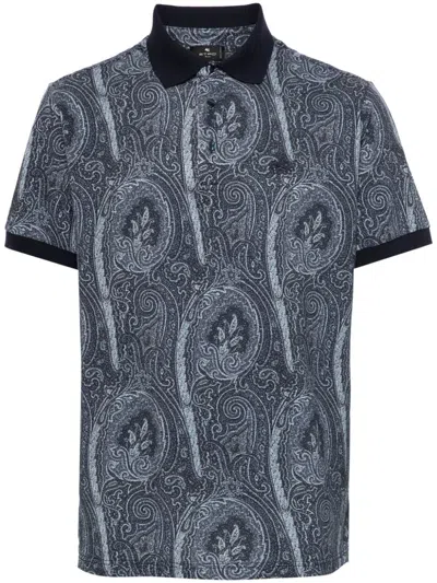 Etro Poloshirt Mit Paisley-print In Blue