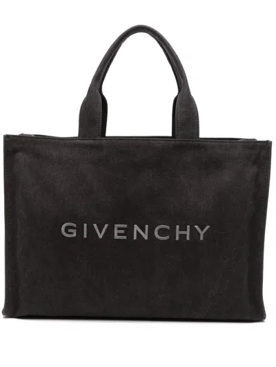 Givenchy Logo Embroidered Canvas Tote In Black