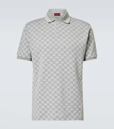 Gucci Gg Jacquard Cotton Piquet Polo Shirt In Grey