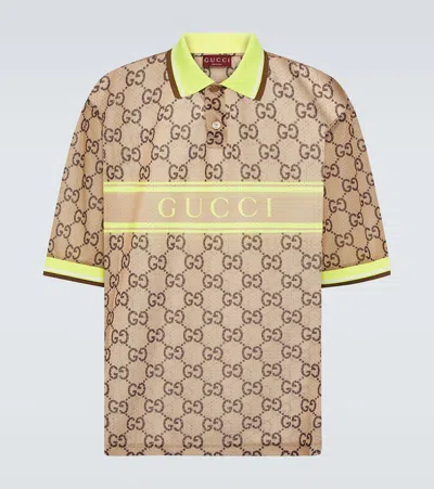 Gucci Polo Shirt Printed On The Net In Beige,ebony