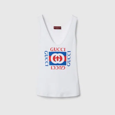 Gucci Rib Cotton Tank Top With Print In White