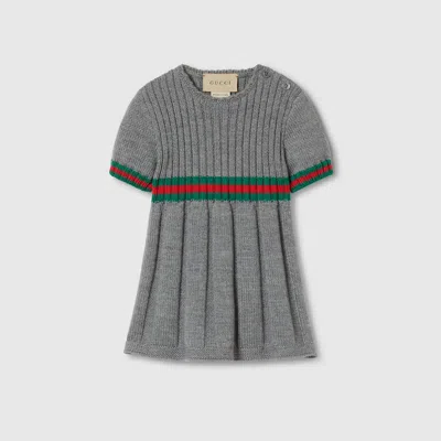 Gucci Babies' Wool Dress With Web In Grey