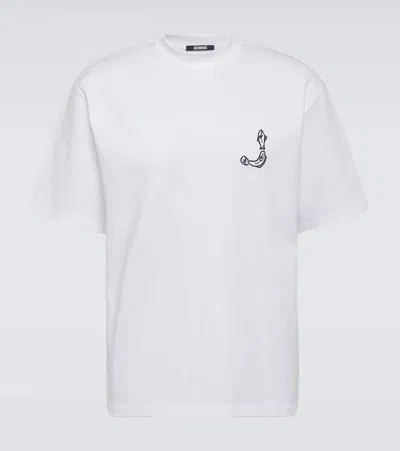 Jacquemus Logo-print Embroidered Cotton-jersey T-shirt In White