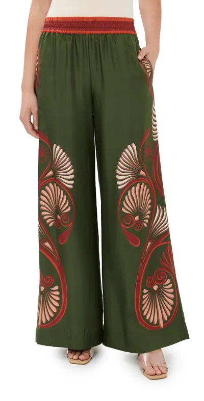 La Doublej Placée Gathered Printed Silk-twill Wide-leg Pants In Multicoloured