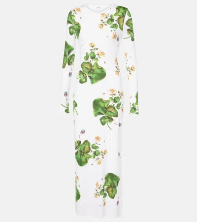 Loewe Floral Jersey Midi Dress In White Mult