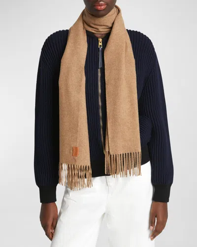 Loewe Cashmere Fringed Scarf In Beige