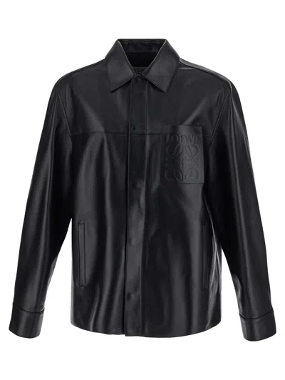 Loewe Anagram Pocket Leather Overshirt In Black