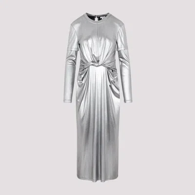 Loewe Draped Tech Fabric Dress With Metallic Finish In Black Silver