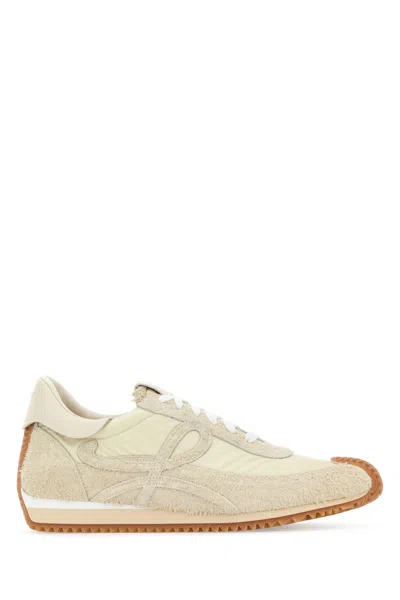 Loewe Man Ivory Suede And Nylon Flow Runner Sneakers In White