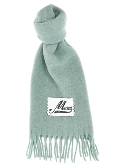 Marni Logo Patch Scarf In Light Blue