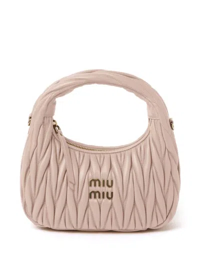 Miu Miu Wander Hobo Bag In Quilted Nappa In Pink