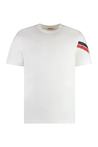 Moncler Stripe Logo Cotton T-shirt In White