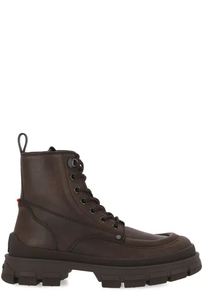 Moncler 7.8cm Hevea Leather Ankle Boots In Brown