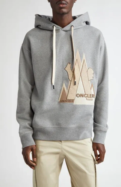 Moncler Grenoble Logo Printed Drawstring Hoodie In Grey