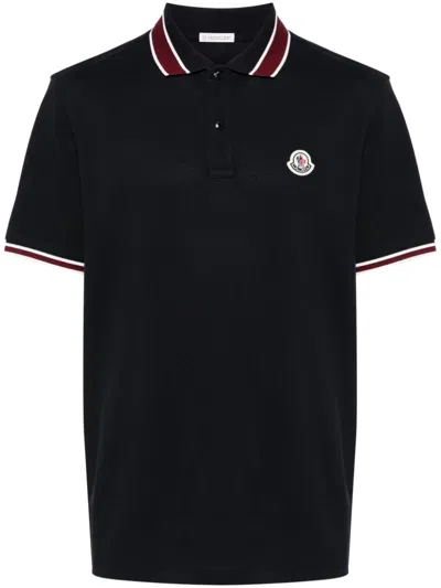 Moncler Logo Cotton Piquet Polo Shirt In Blue