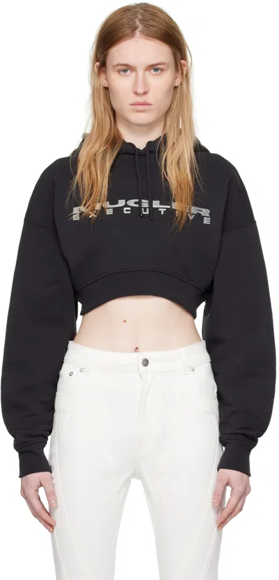 Mugler Cropped Logo Hoodie In B1919 Black/black