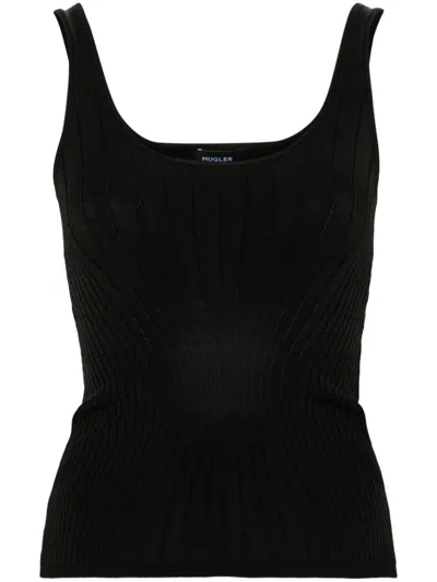 Mugler Knitted Tank Top In Black