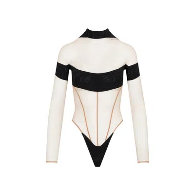 Mugler Long Sleeves Illusion Bodysuit In Black