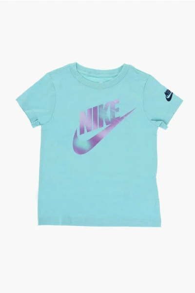 Nike Solid Colour Crew-neck T-shirt With Gradient Logo In Blue