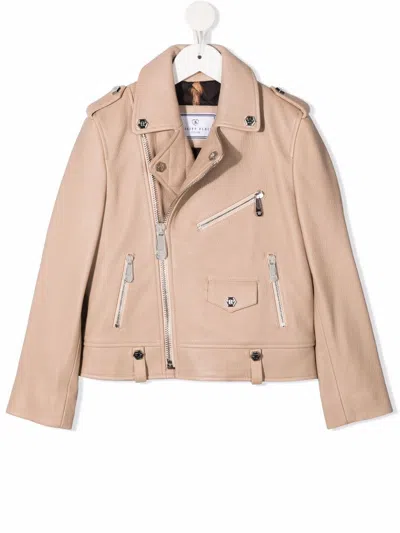 Philipp Plein Kids' Iconic Plein Biker Jacket In Neutrals