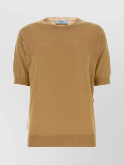 Prada Logo-patch Knitted Top In Brown