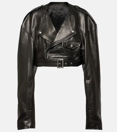 Rick Owens Cropped Leather Biker Jacket In Black