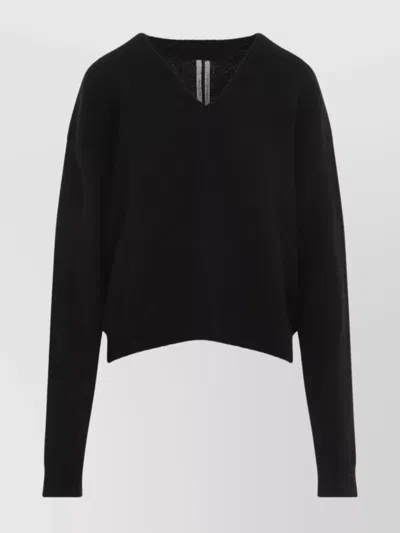 Rick Owens V-neck Ribbed Knit Top In Black