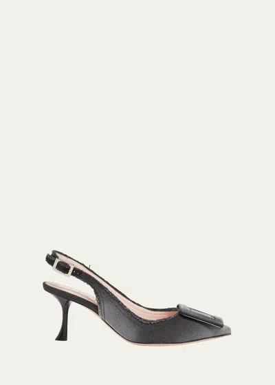 Roger Vivier Raw Edge Denim Slingback Pumps In Black