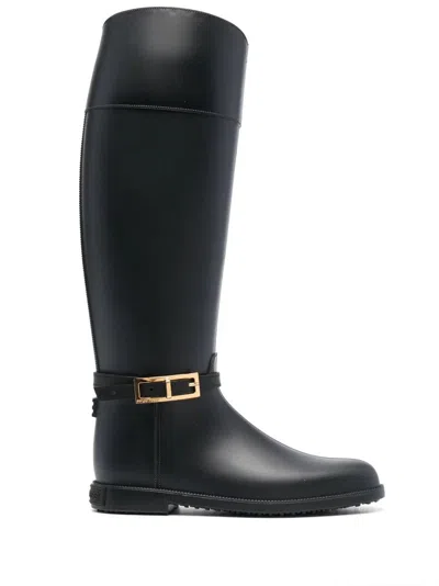 Sergio Rossi 20mm Nora Rainy Tall Rubber Boots In Black  