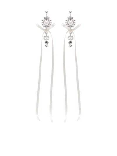 Simone Rocha Diamante & Pearl Crest Bow Earrings In White