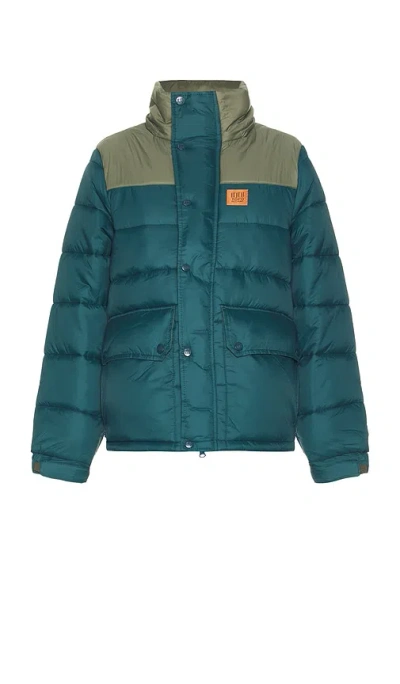 Topo Designs Retro Ridge Puffer Jacket In Pond Blue & Beetle