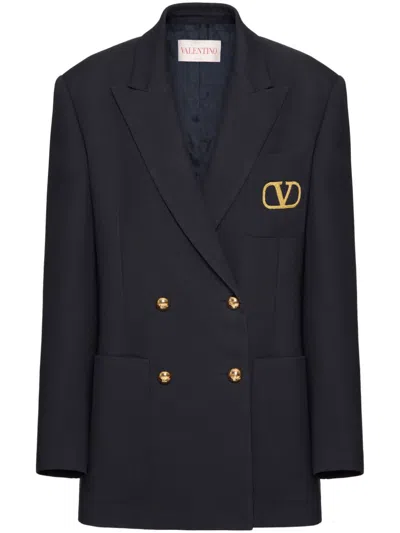 Valentino Vlogo Signature Virgin Wool Blazer In Navy