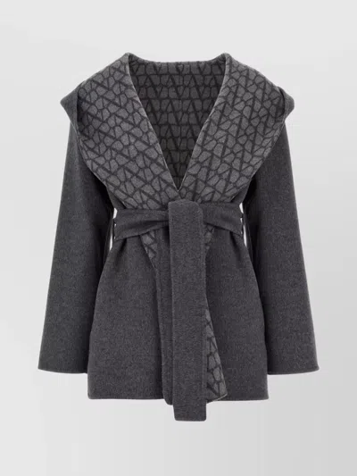 Valentino Iconographic Canvas Reversible Coat In Grey