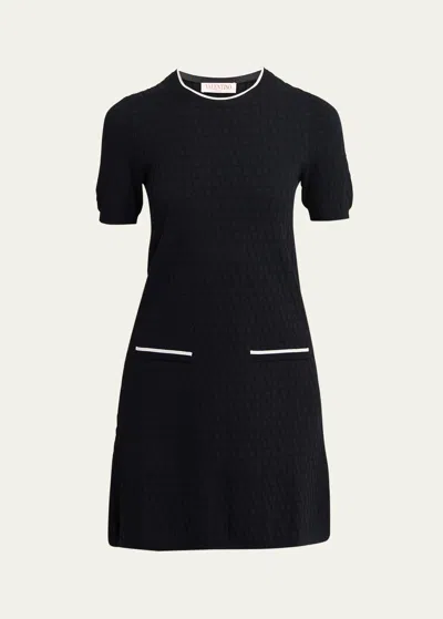 Valentino V Logo Print Wool Mini Dress In Blue