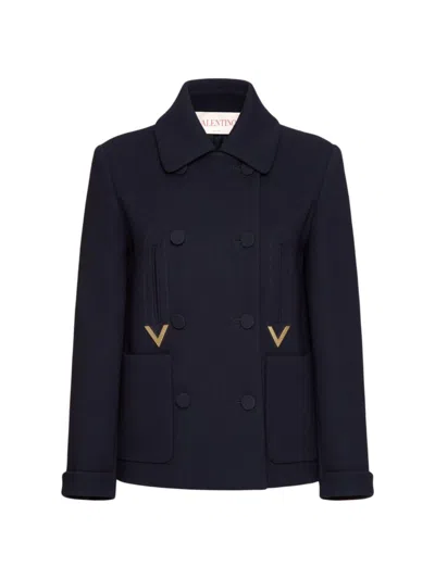 Valentino Elegant Double Crepe Wool-blend Jacket In Navy